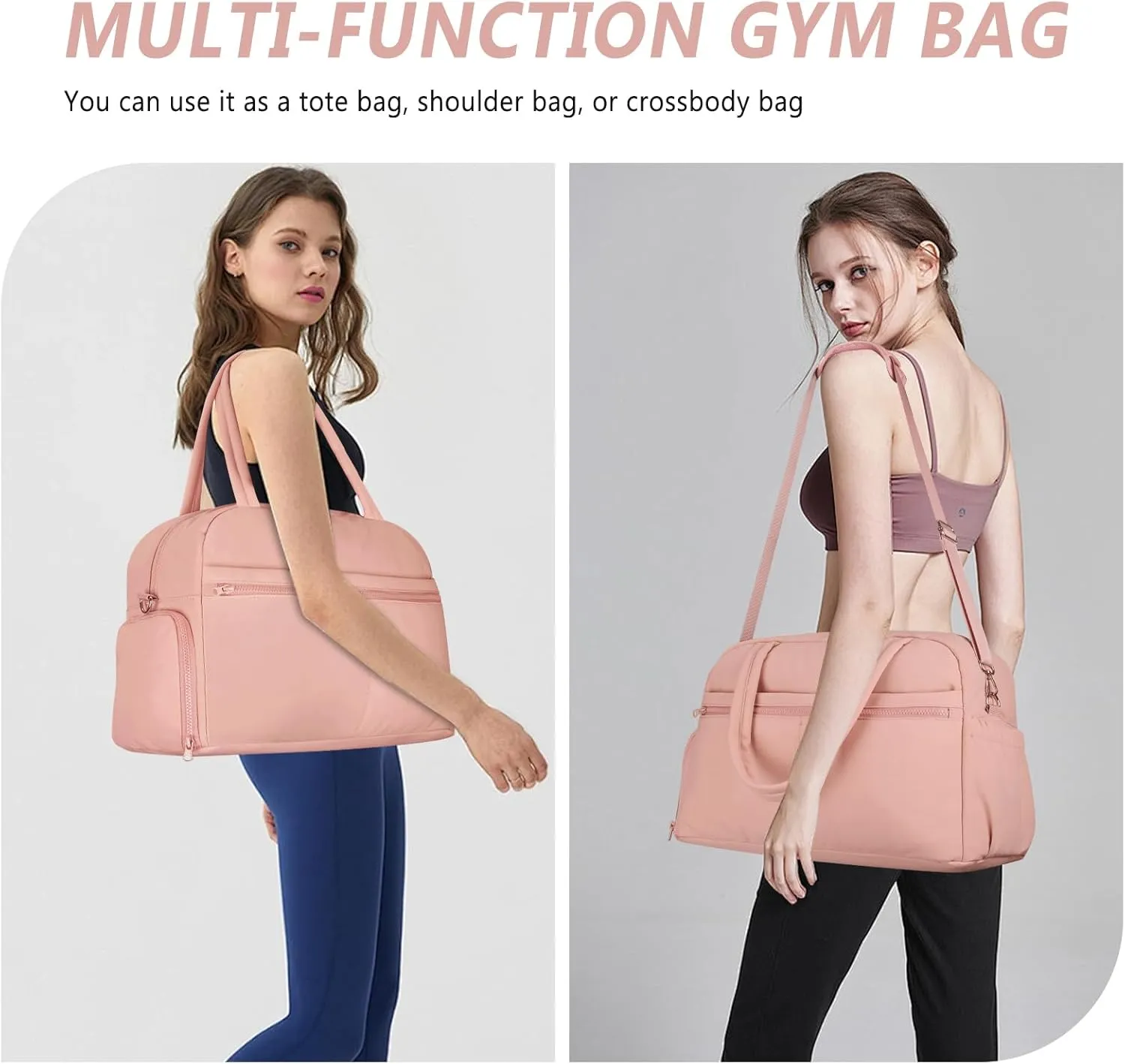 Sports Gym Bag for Women, Lightweight Travel Duffle Bags with Shoe Compartment & Wet Pocket, Weekender Overnight Bag Fitness Workout Bag with Toiletry Bag, P-Pink, Casual & Fashion