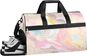 Sports Gym Bag Women Men with Wet Pocket & Shoes Compartment, Marble Pastel Colors Color Travel Duffel Bag, Workout Dance Bag Tote Bags, Carry On Weekender