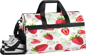 Strawberry Leaves Sports Gym Bag with Wet Pocket & Shoes Compartment Waterproof Workout Duffel Bag for Women and Men Weekender Overnight Duffle Bag Travel Carry-on Tote