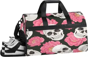 Sugar Skull Flower Floral Sports Gym Bag with Wet Pocket & Shoes Compartment Waterproof Workout Duffel Bag for Women and Men Weekender Overnight Duffle Bag Travel Carry-on Tote