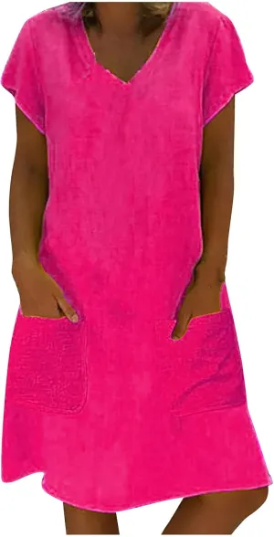 Summer Dress, Casual T Shirt Dress for Women Flowy Tunic Dress with Pockets Reg and Plus Size