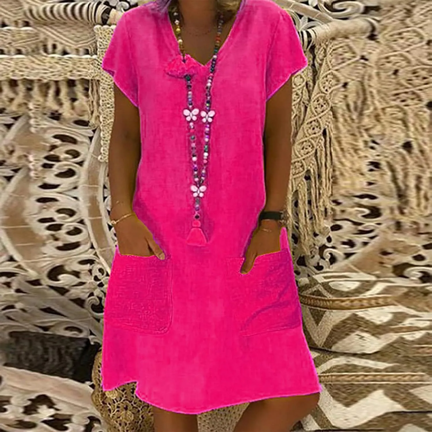 Summer Dress, Casual T Shirt Dress for Women Flowy Tunic Dress with Pockets Reg and Plus Size