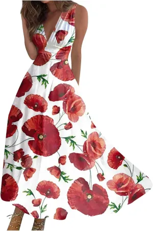 Summer Dresses for Women 2023 Dressy Deep V Neck Cold Shoulder Sleeve Maxi Dyeing Print Floor Length Gown Dresses