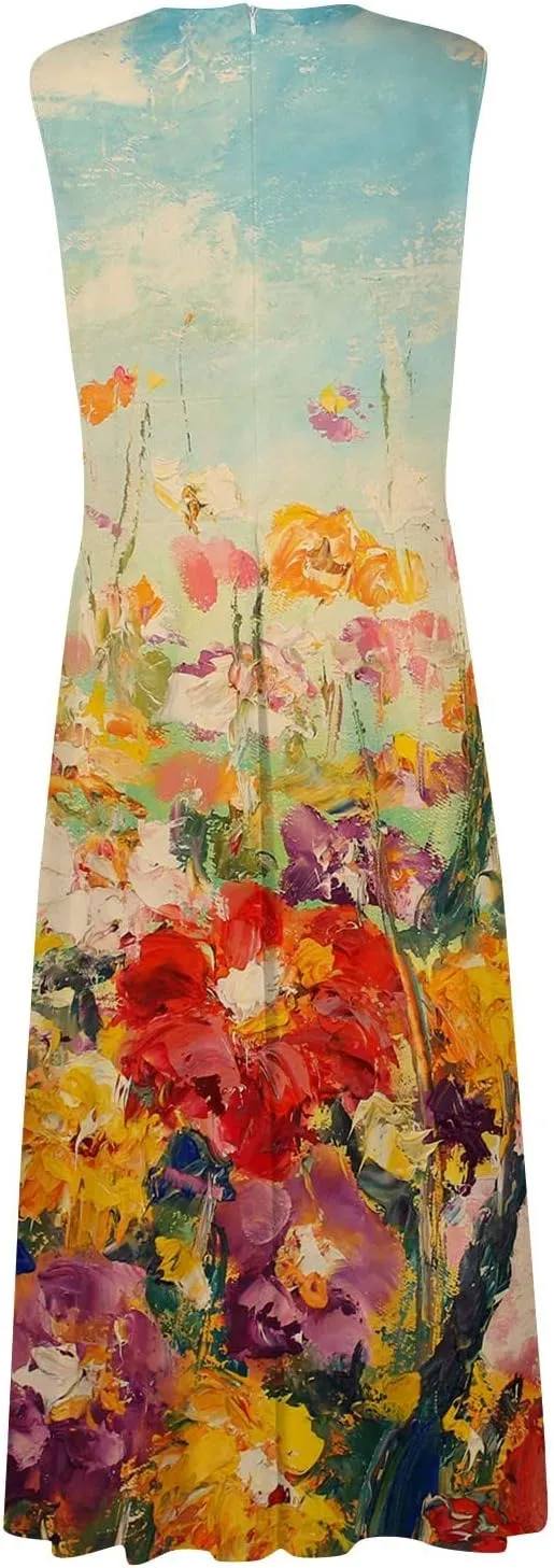 Summer Dresses for Women 2023 Dressy Deep V Neck Cold Shoulder Sleeve Maxi Dyeing Print Floor Length Gown Dresses