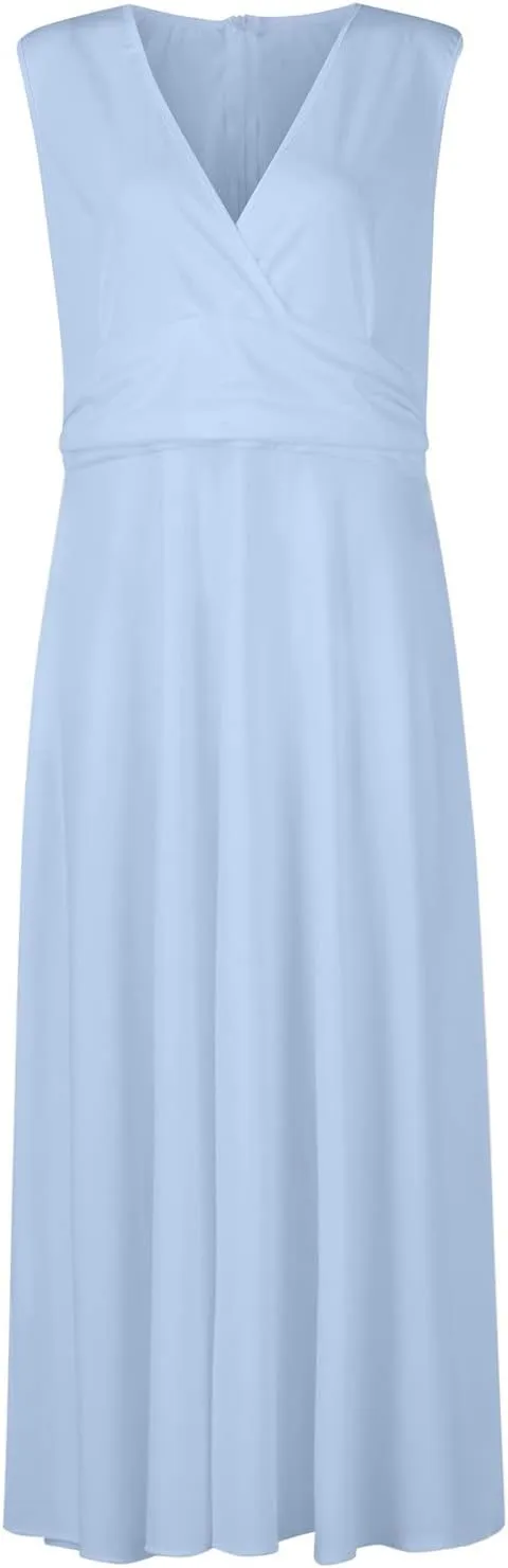 Summer Dresses for Women 2023 Trendy Solid Color Cold Shoulder Sleeve Maxi Ruffle Hem Fit and Flare Dresses