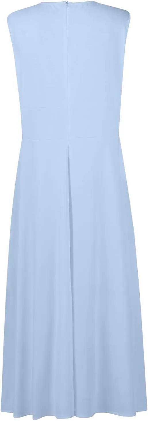 Summer Dresses for Women 2023 Trendy Solid Color Cold Shoulder Sleeve Maxi Ruffle Hem Fit and Flare Dresses