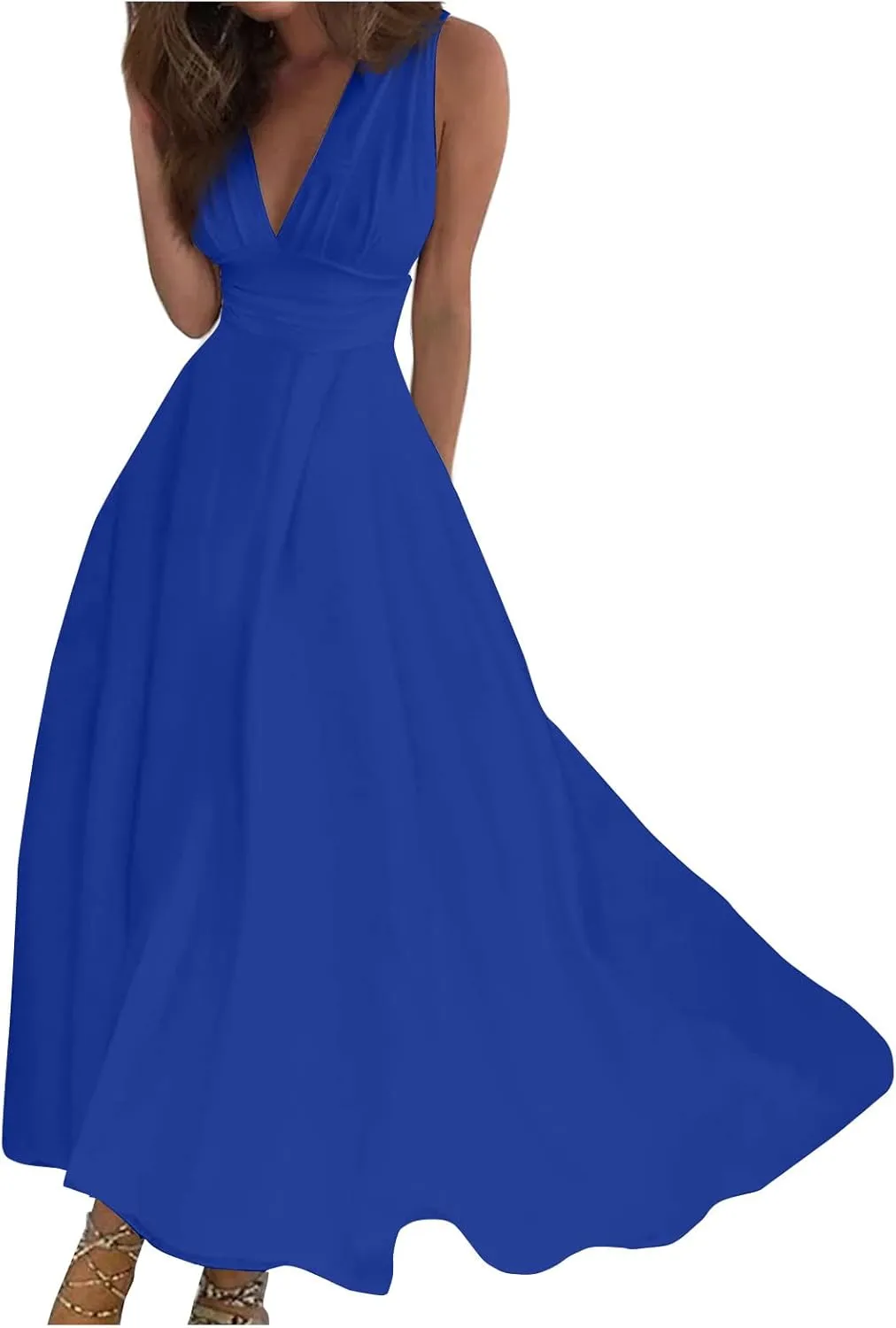 Summer Dresses for Women 2023 Trendy Solid Color Cold Shoulder Sleeve Maxi Ruffle Hem Fit and Flare Dresses