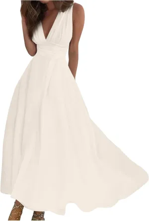 Summer Dresses for Women 2023 Trendy Solid Color Cold Shoulder Sleeve Maxi Ruffle Hem Fit and Flare Dresses