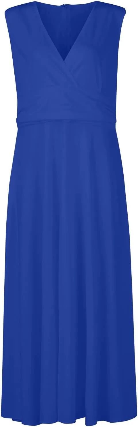 Summer Dresses for Women 2023 Trendy Solid Color Cold Shoulder Sleeve Maxi Ruffle Hem Fit and Flare Dresses
