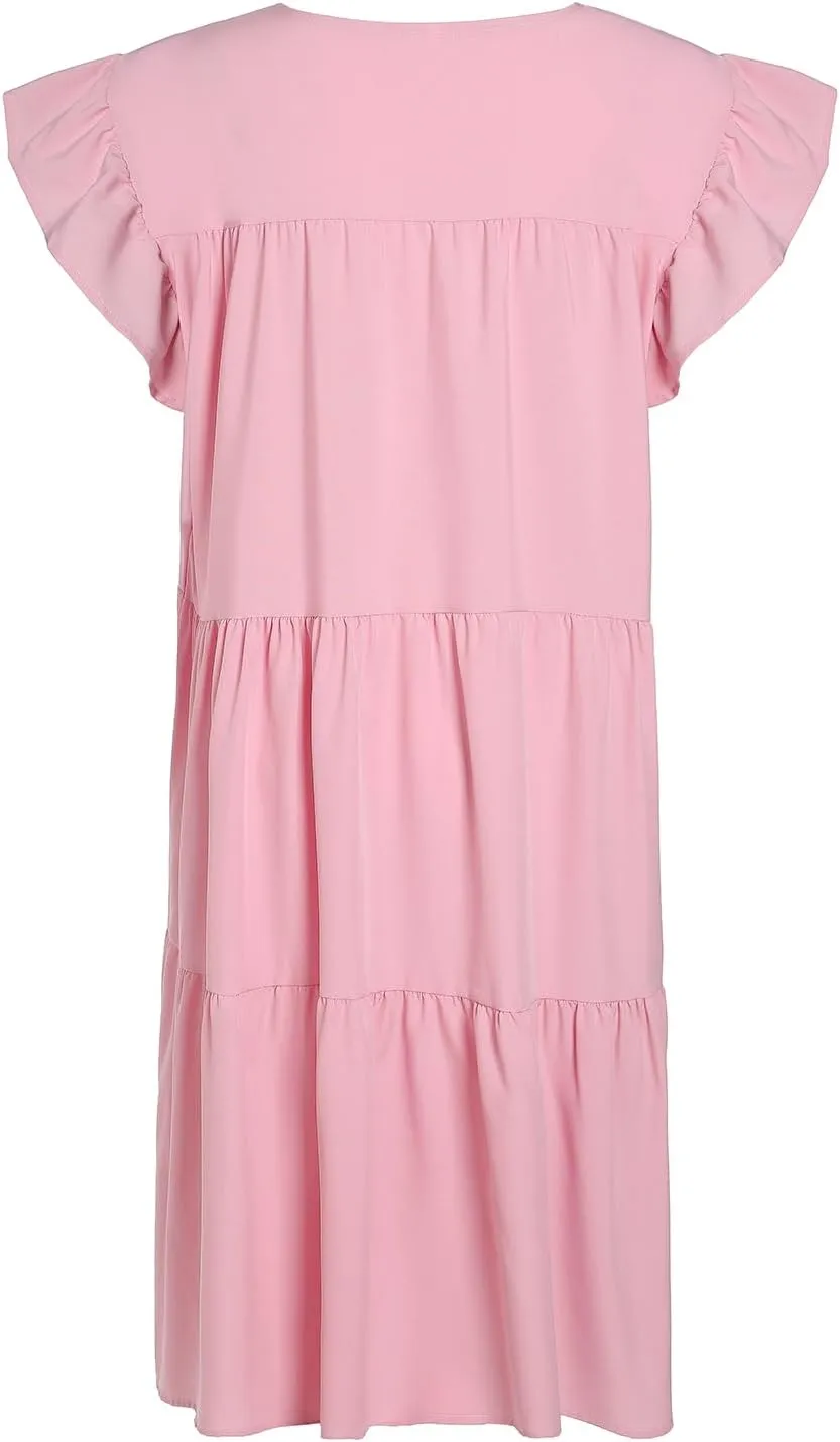 Summer Dresses for Women 2023,Plus Size Casual Cute Babydoll Dress,Tiered Ruffle Flowy Boho Beach Sundress