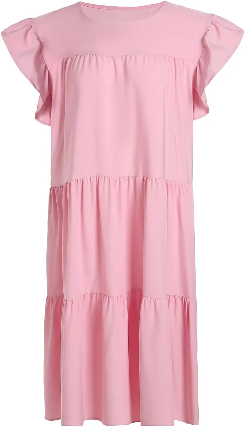 Summer Dresses for Women 2023,Plus Size Casual Cute Babydoll Dress,Tiered Ruffle Flowy Boho Beach Sundress
