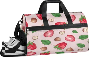 Summer Fruit Strawberries Sports Gym Bag with Wet Pocket & Shoes Compartment Waterproof Workout Duffel Bag for Women and Men Weekender Overnight Duffle Bag Travel Carry-on Tote