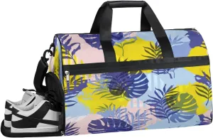 Summer Palm Leaves Sports Gym Bag with Wet Pocket & Shoes Compartment Waterproof Workout Duffel Bag for Women and Men Weekender Overnight Duffle Bag Travel Carry-on Tote