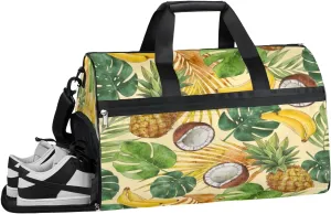 Summer Pineapple Coconut Sports Gym Bag with Wet Pocket & Shoes Compartment Waterproof Workout Duffel Bag for Women and Men Weekender Overnight Duffle Bag Travel Carry-on Tote