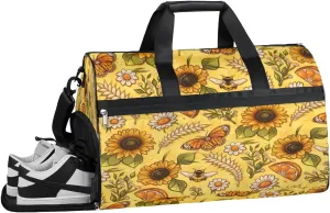 Summer Sunflower Lemon Sports Gym Bag with Wet Pocket & Shoes Compartment Waterproof Workout Duffel Bag for Women and Men Weekender Overnight Duffle Bag Travel Carry-on Tote