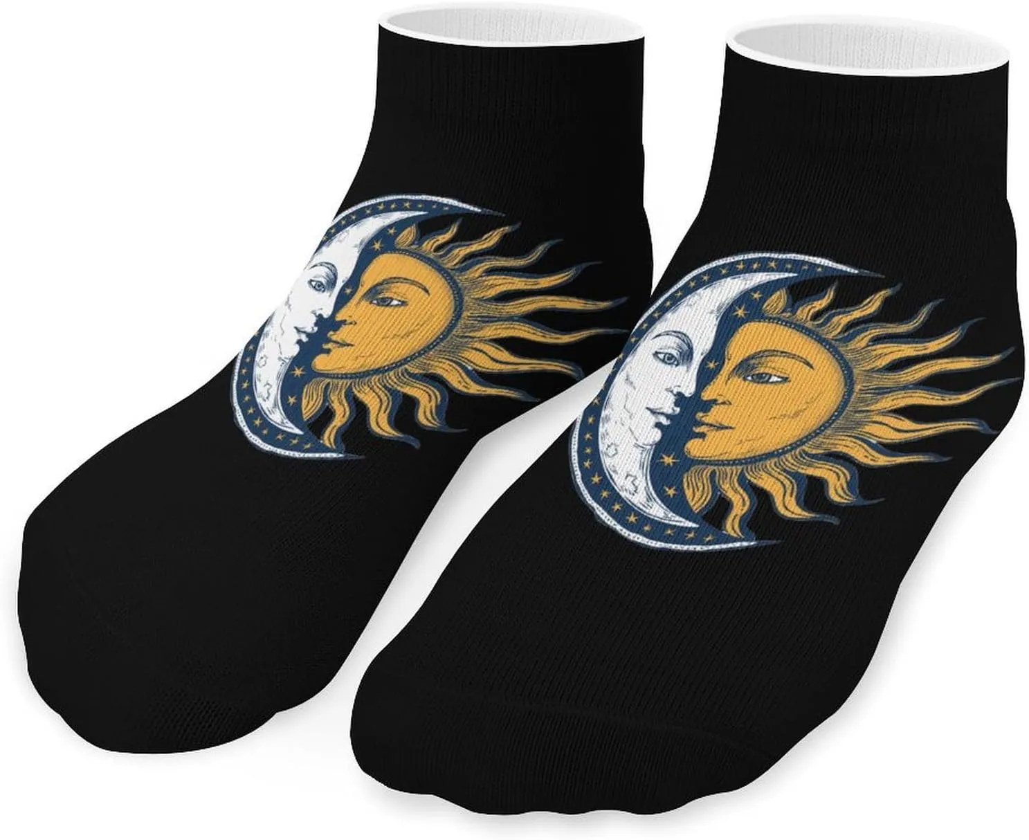 Sun and Moon Cute Ankle Socks 1 Pairs Low Cut No Show Sock Breathable Stocking for Men Women