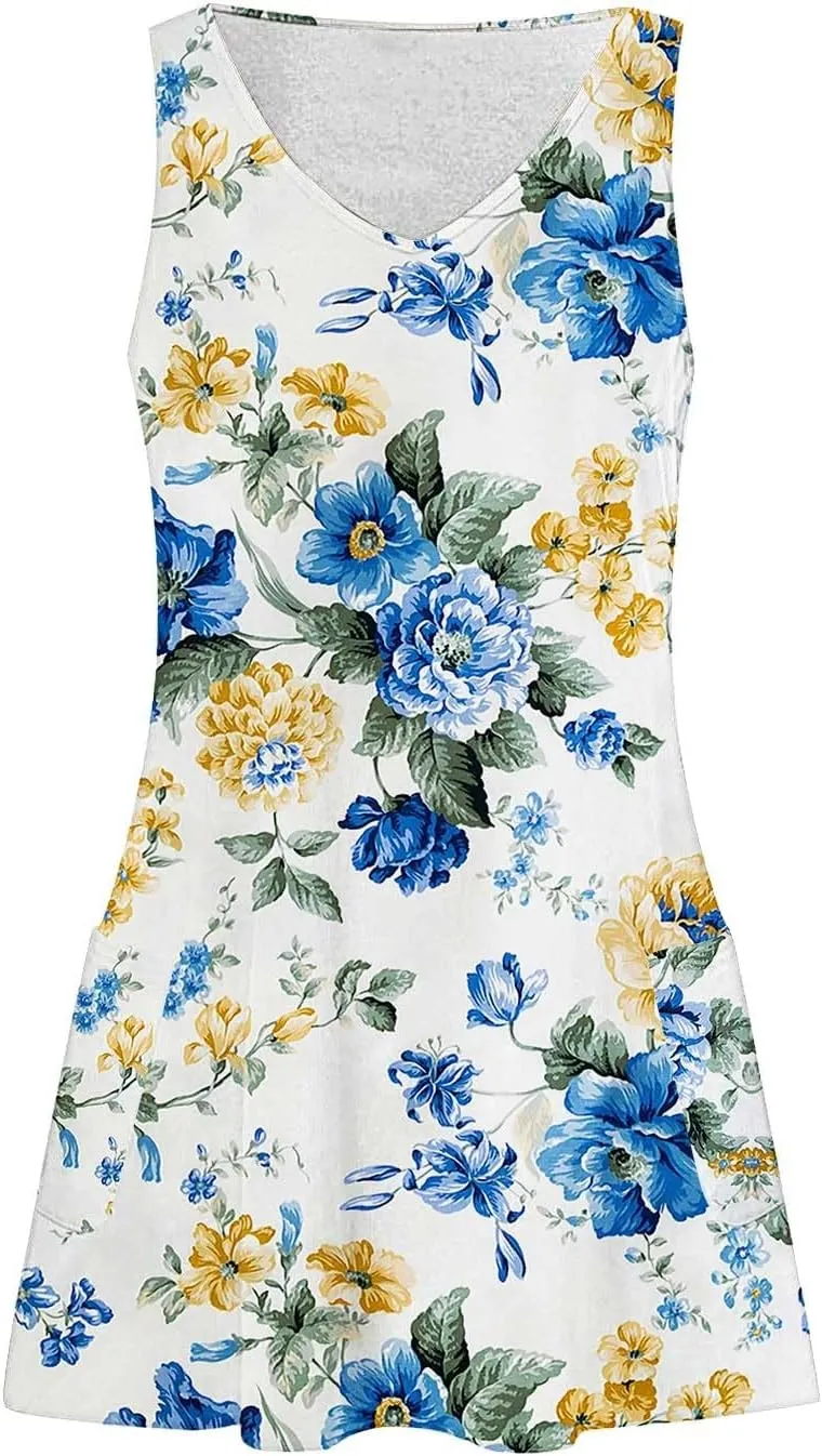 Sundresses for Women Summer Casual V Neck Sleeveless Sun Dresses Boho Tank Dress 4th of July Patriotic Beach Dresses