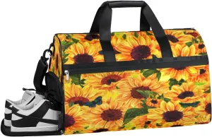 Sunflower Summer Sports Gym Bag with Wet Pocket & Shoes Compartment Waterproof Workout Duffel Bag for Women and Men Weekender Overnight Duffle Bag Travel Carry-on Tote