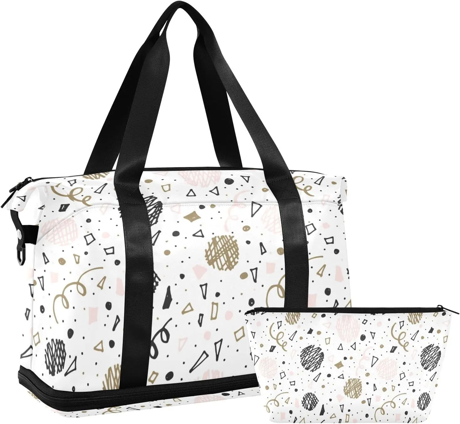 susiyo Duffel Bags Gym Bag for Women, Black and White Hand Drawn Hipster Texture Sports Travel Duffel Bag with Shoes Compartment, Perfect for Travel, Gym