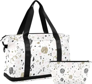 susiyo Duffel Bags Gym Bag for Women, Black and White Hand Drawn Hipster Texture Sports Travel Duffel Bag with Shoes Compartment, Perfect for Travel, Gym