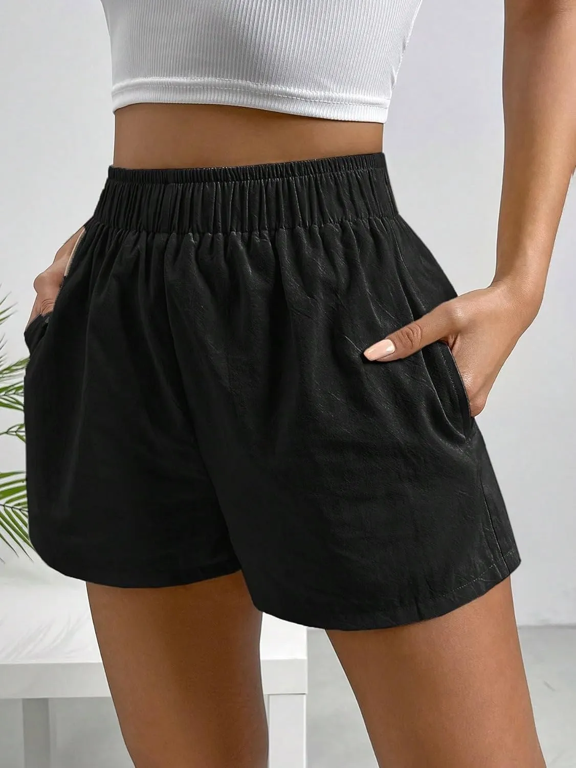 SweatyRocks Women's Boxer Shorts with Pockets Elastic Waist Casual Lounge Shorts