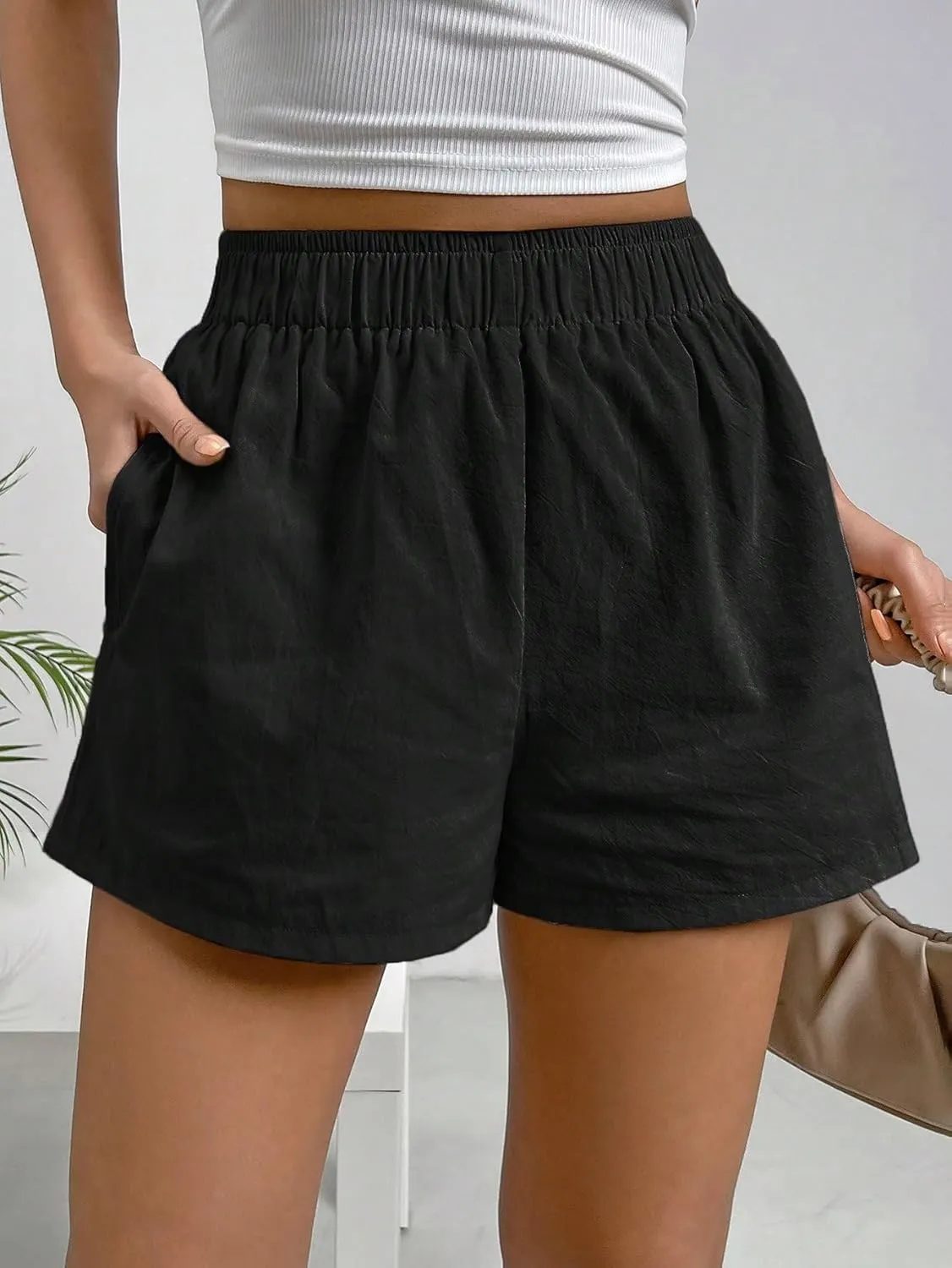 SweatyRocks Women's Boxer Shorts with Pockets Elastic Waist Casual Lounge Shorts