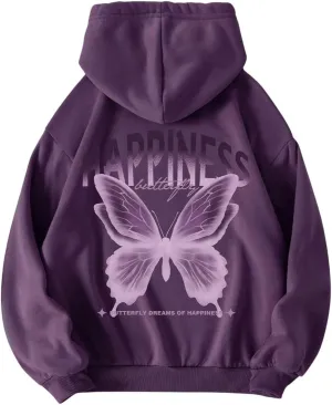 SweatyRocks Women's Butterfly Sweatshirts Letter Graphic Long Sleeve Hoodie Pullover Top