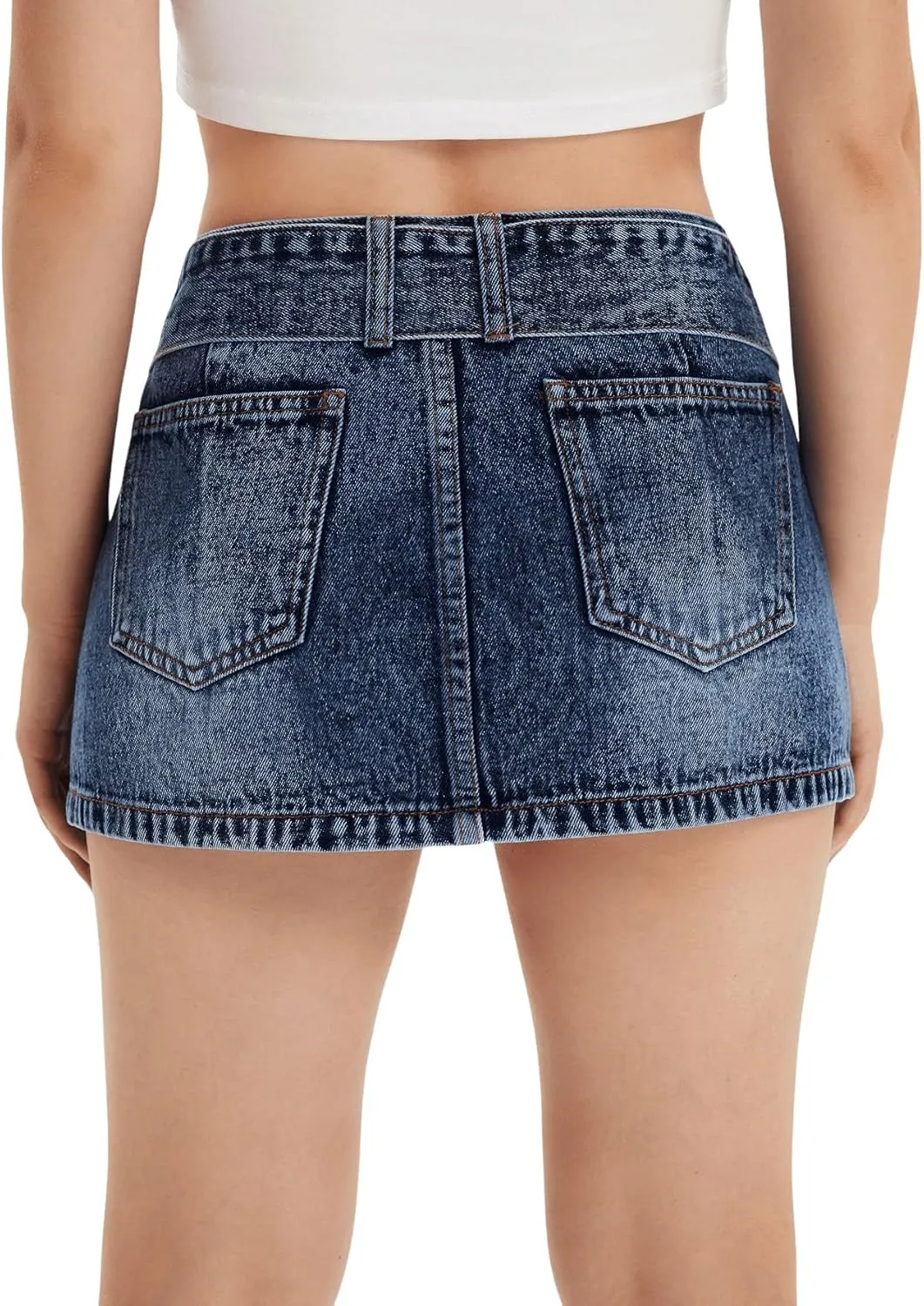 SweatyRocks Women's Casual Buckle Belted Jean Skirt Low Rise Mini Denim Skirts