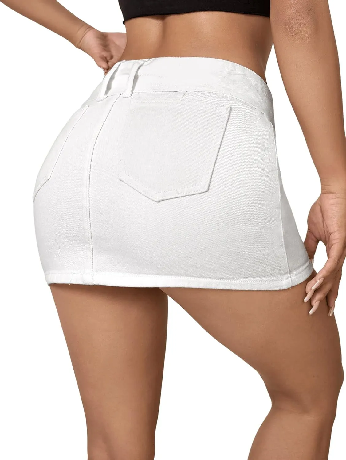 SweatyRocks Women's Casual Buckle Belted Jean Skirt Low Rise Mini Denim Skirts