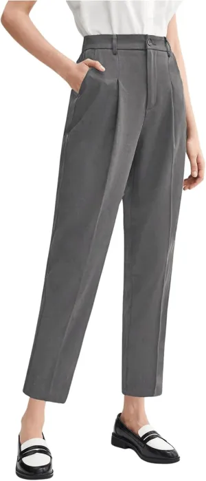SweatyRocks Women's Casual High Waist Loose Straight Leg Cropped Work Pants Trousers with Pocket