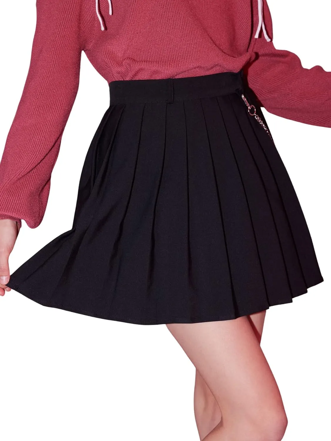 SweatyRocks Women's High Waisted A Line Pleated Skirt Cute Chain Skater Mini Skirts