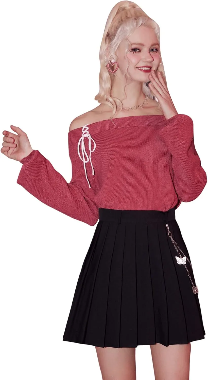 SweatyRocks Women's High Waisted A Line Pleated Skirt Cute Chain Skater Mini Skirts
