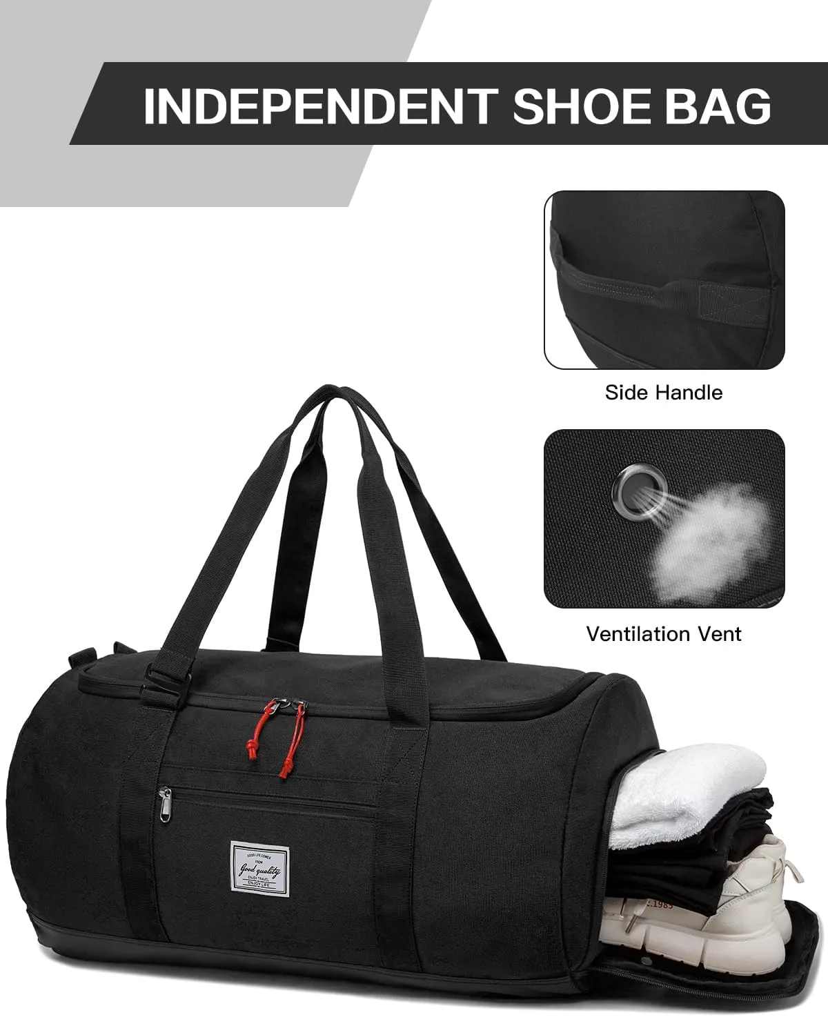 Taihoyin Gym Duffle Bag Men Large 60L Travel Duffel Bag with Shoe Compartment, Black, 24 In, Duffle Bag Backpack
