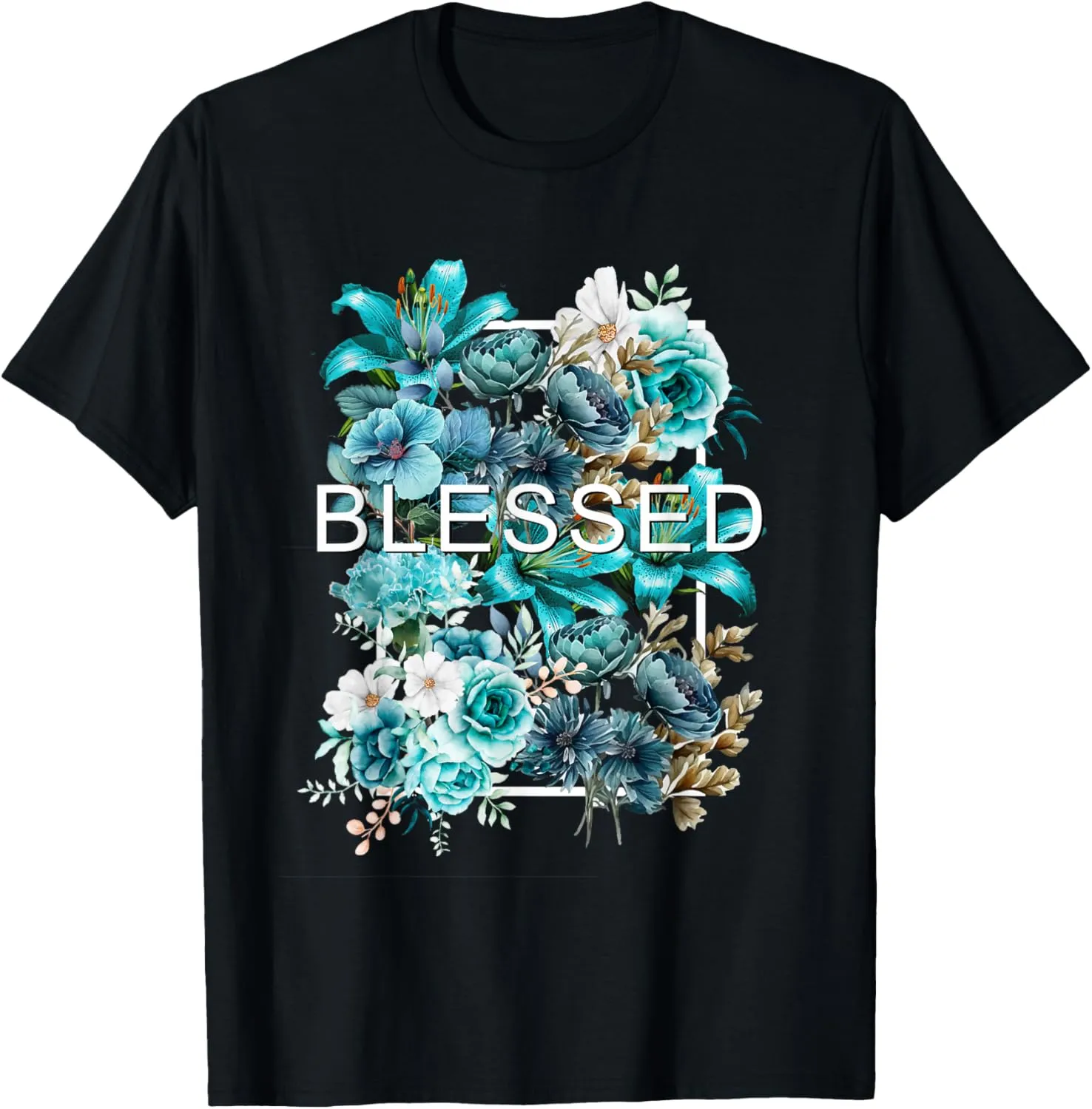Teal Aqua Blessed & Blooming Teal Aqua Graphic T-Shirt