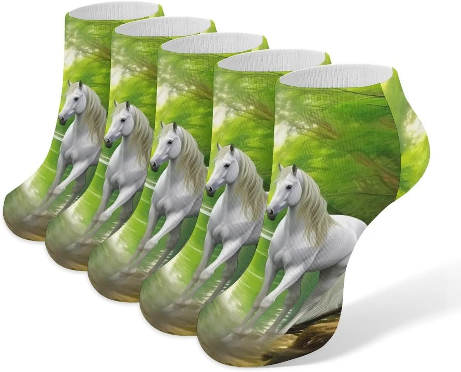 Three White Horses Green Forests 5 Pairs Low Cut Ankle Socks for Men Women Athletic Running Socks No Show Breathable