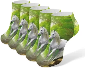 Three White Horses Green Forests 5 Pairs Low Cut Ankle Socks for Men Women Athletic Running Socks No Show Breathable