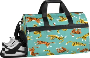 Tiger Animals Sports Gym Bag with Wet Pocket & Shoes Compartment Waterproof Workout Duffel Bag for Women and Men Weekender Overnight Duffle Bag Travel Carry-on Tote