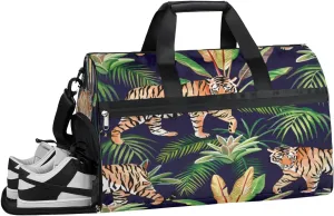 Tiger Pattern Sports Gym Bag with Wet Pocket & Shoes Compartment Waterproof Workout Duffel Bag for Women and Men Weekender Overnight Duffle Bag Travel Carry-on Tote