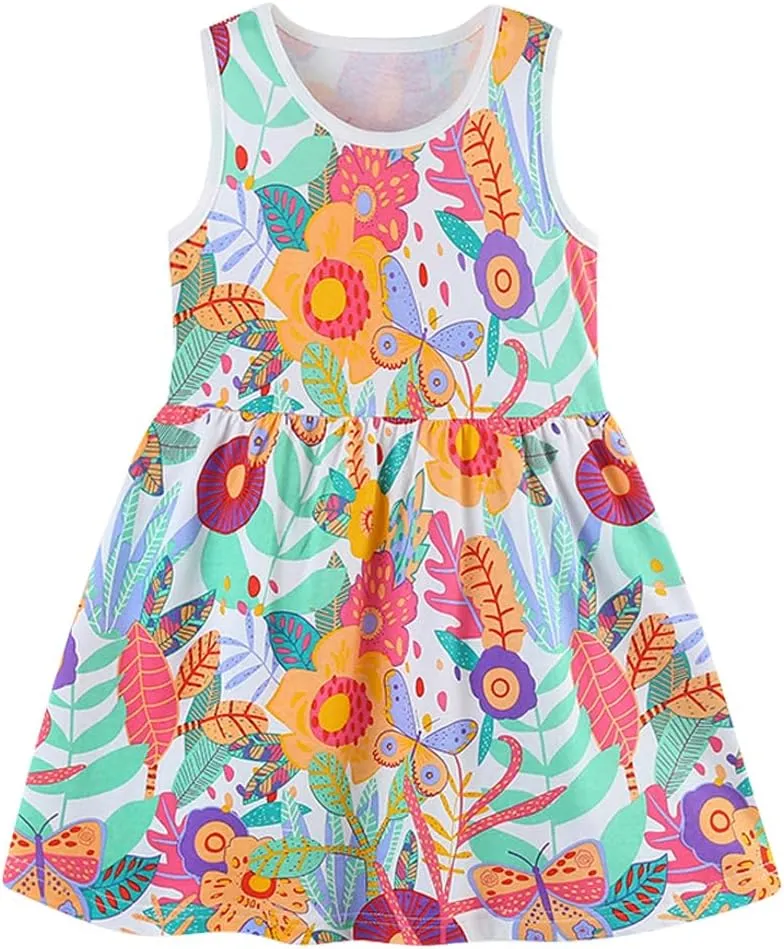 Toddler Little Girls Casual Dresses 2-Pack Cotton Crew Neck Graphic Cartoon Dress for 3-6 Years