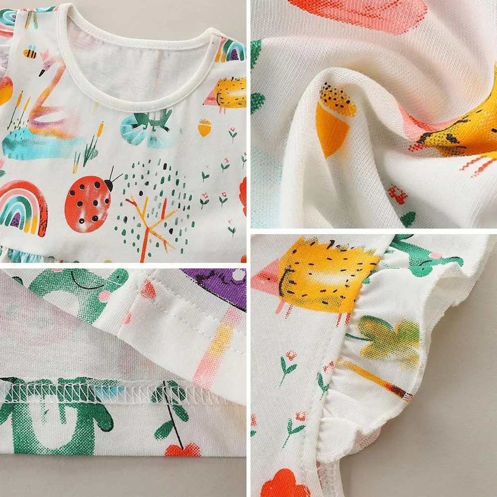 Toddler Little Girls Casual Dresses 2-Pack Cotton Crew Neck Graphic Cartoon Dress for 3-6 Years