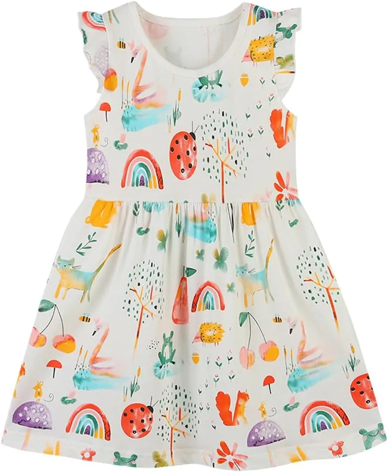 Toddler Little Girls Casual Dresses 2-Pack Cotton Crew Neck Graphic Cartoon Dress for 3-6 Years