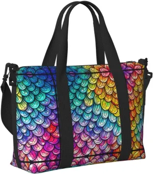 Travel Bag for Weekend Trips, Airplane Carry-On with Adjustable Strap, Colorful Dragon Scales (8)