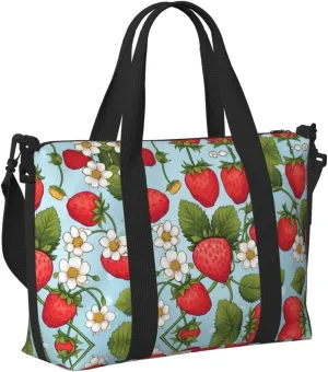 Travel Bag for Weekend Trips, Airplane Carry-On with Adjustable Strap, Cute Strawberry (8)