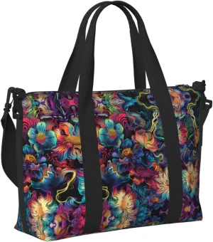 Travel Bag for Weekend Trips, Airplane Carry-On with Adjustable Strap, Flower (19)