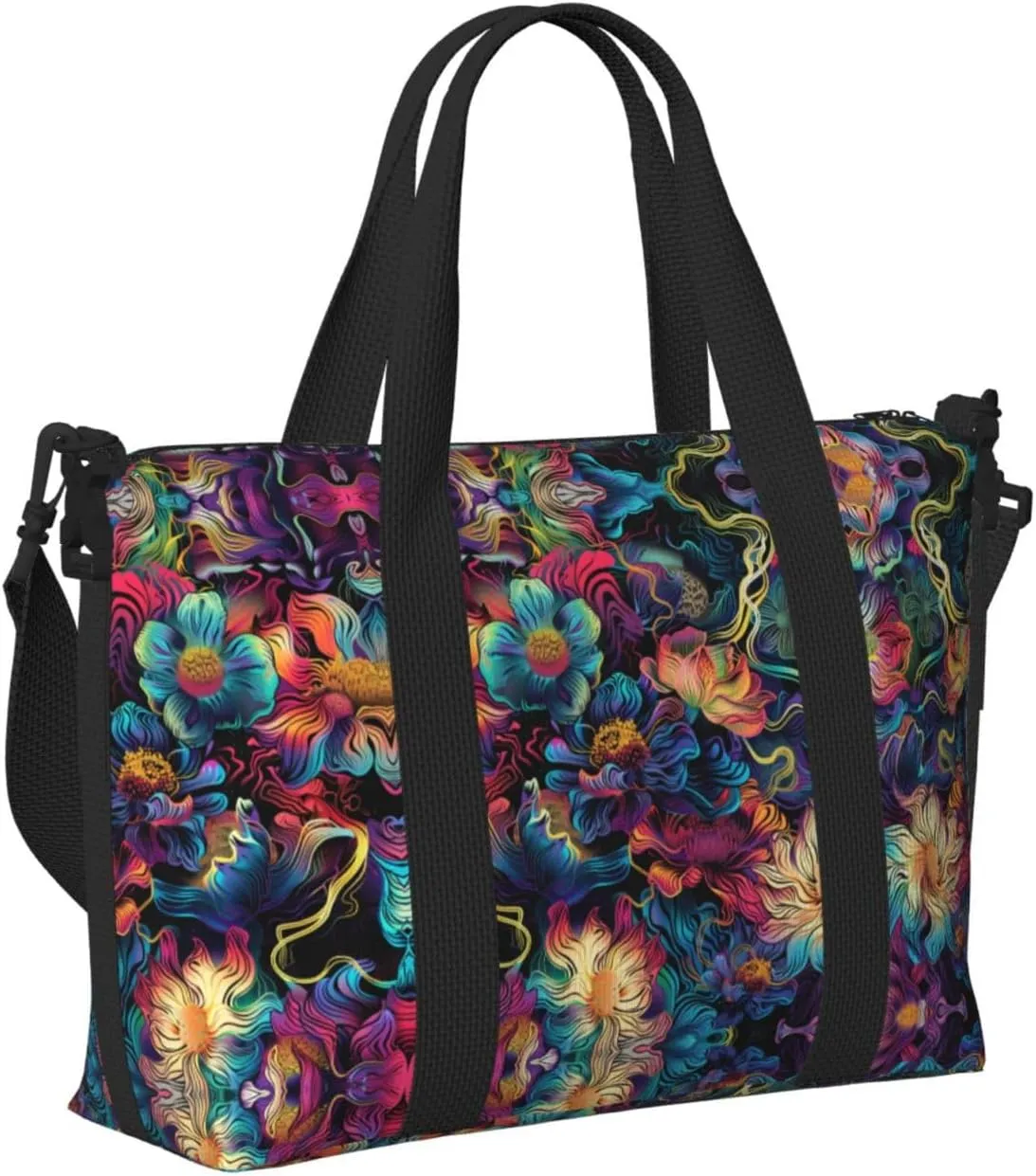 Travel Bag for Weekend Trips, Airplane Carry-On with Adjustable Strap, Flower (19)