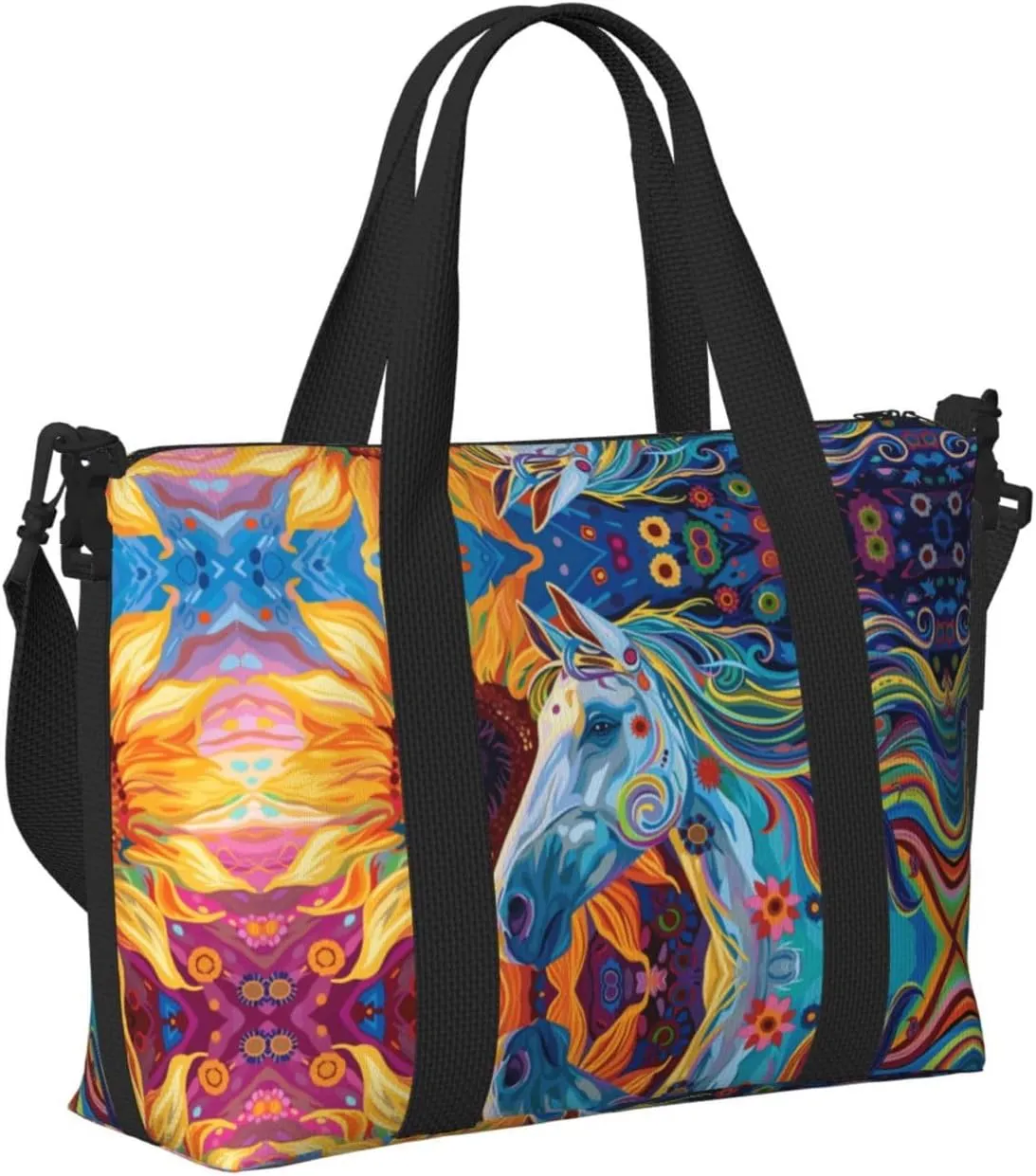 Travel Bag for Weekend Trips, Airplane Carry-On with Adjustable Strap, Horse (11)