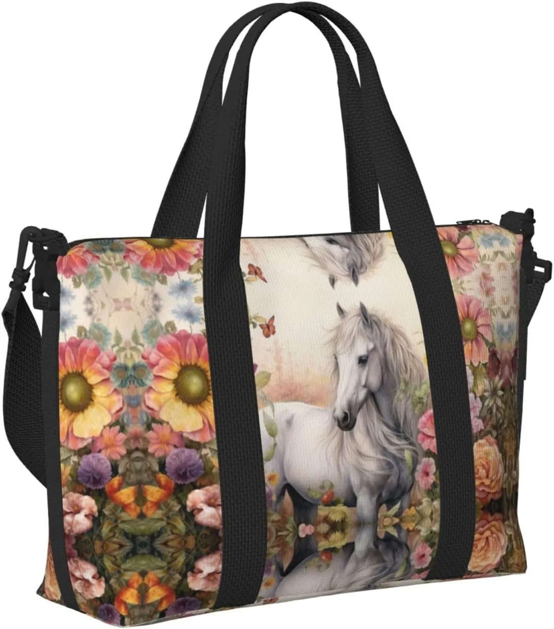 Travel Bag for Weekend Trips, Airplane Carry-On with Adjustable Strap, Horse (16)