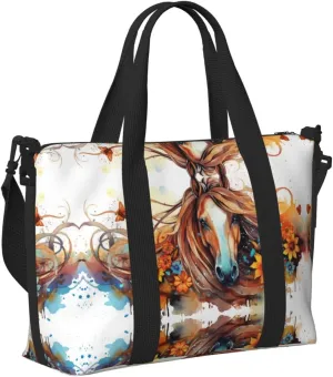 Travel Bag for Weekend Trips, Airplane Carry-On with Adjustable Strap, Horse (17)