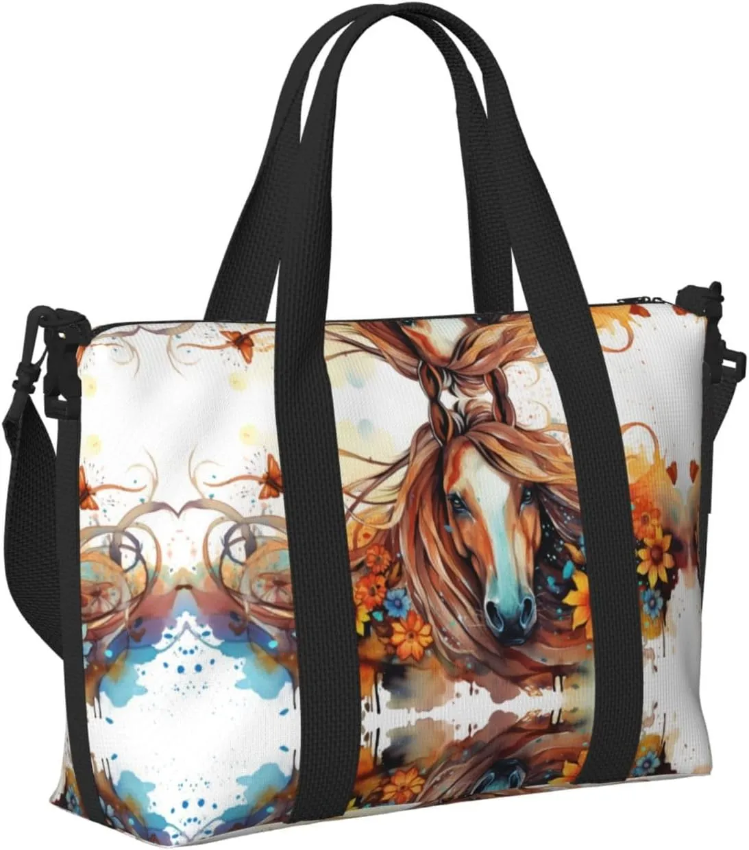 Travel Bag for Weekend Trips, Airplane Carry-On with Adjustable Strap, Horse (17)