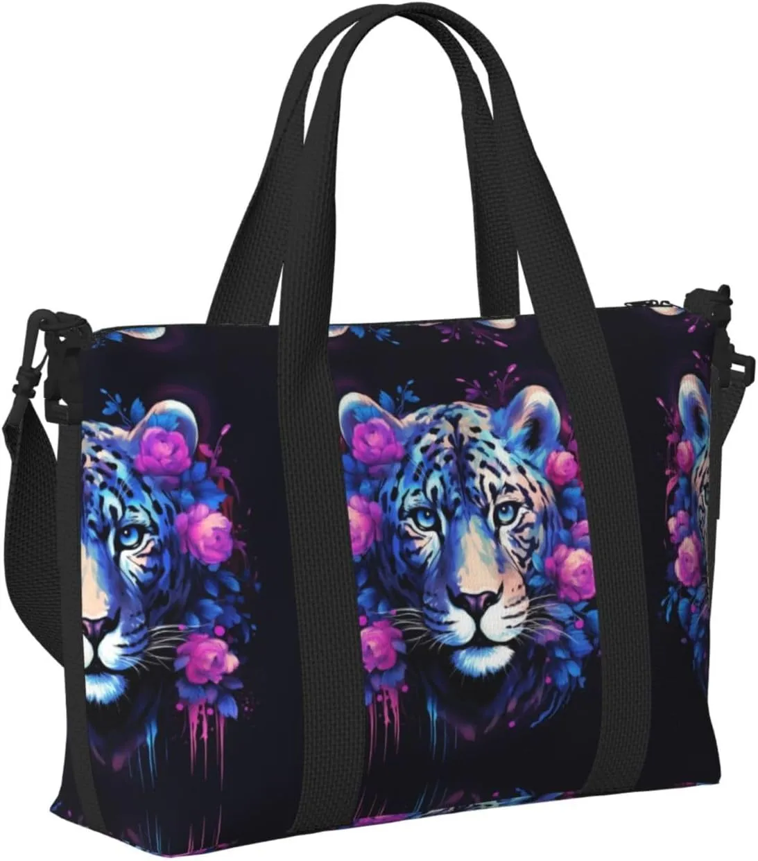 Travel Bag for Weekend Trips, Airplane Carry-On with Adjustable Strap, Rose Cheetah (1)